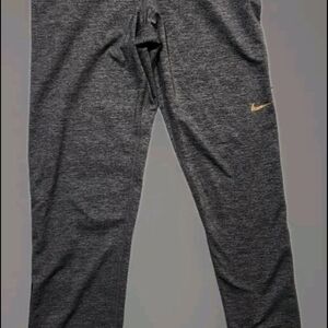 NIKE Pro Dri-FIT Mid-Rise Leggings Gray With Gold‎ Logo Women Size Small